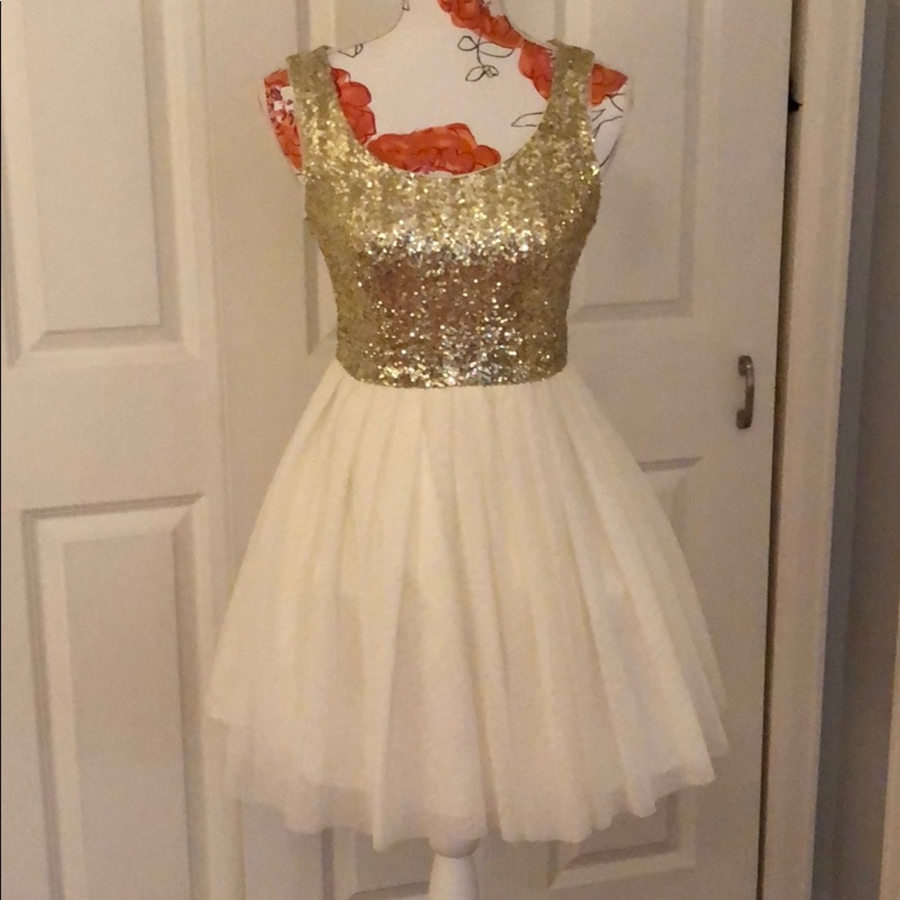 Worn once for Christmas. Gold and Cream Dress